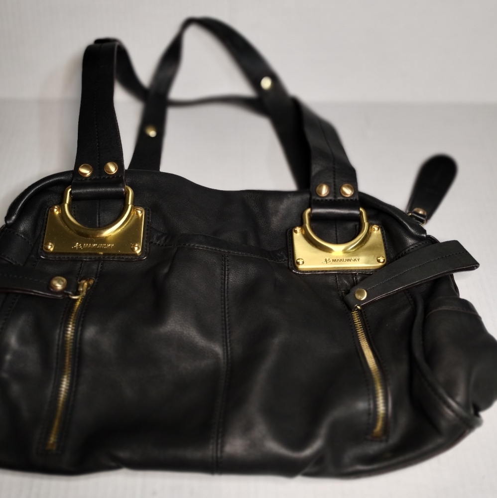 B Makowsky large leather satchel black